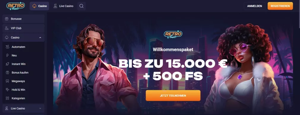 Retrobet Casino Bonus bis zu 5.000 € und 500 Freispiele
